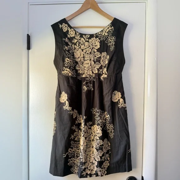 J. Crew Mirabel Embroidered Sleeveless Shift Dress Tan Cream Gray Cotton Size 12 - Picture 2 of 11